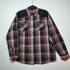 Parish Nation Scully‎ Button Up Western Plaid 2XL Shirt Canvas, Roll-Tab Sleeves